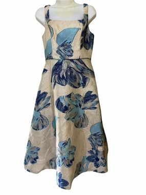 Adrianna Papell Golden Metallic/iridescent Midi Party Fit Flare Jacquard Dress
